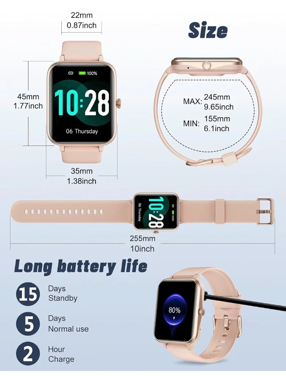 Smart Watch Bluetooth Call for iPhone Android Pink 1.8